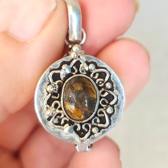 New Iron Tiger Eye Silver Poison Locket Pendant. - Picture 1 of 8